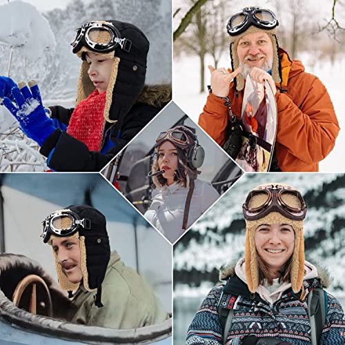 Peicees Vintage Aviator Hat and Goggles Costume Accessories Fur Ear Flaps Trooper Trapper Pilot Cap for Men Women - Image 2