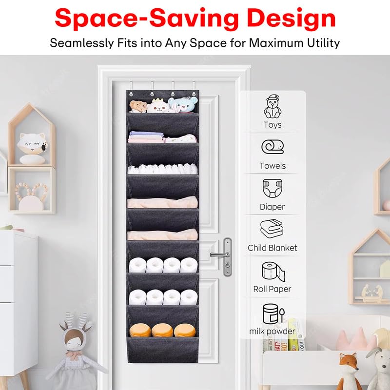 PRIME PICK منظم أحذية معلق خلف الباب 8 طبقات من برايم بيك مع جيوب شفافة وخطافات متينة لتخزين متعدد الاستخدامات لملحقات الأحذية - عبوة من 1 - Image 5