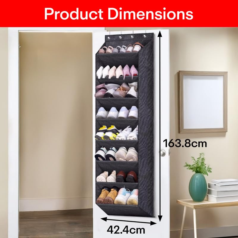 PRIME PICK منظم أحذية معلق خلف الباب 8 طبقات من برايم بيك مع جيوب شفافة وخطافات متينة لتخزين متعدد الاستخدامات لملحقات الأحذية - عبوة من 1 - Image 3