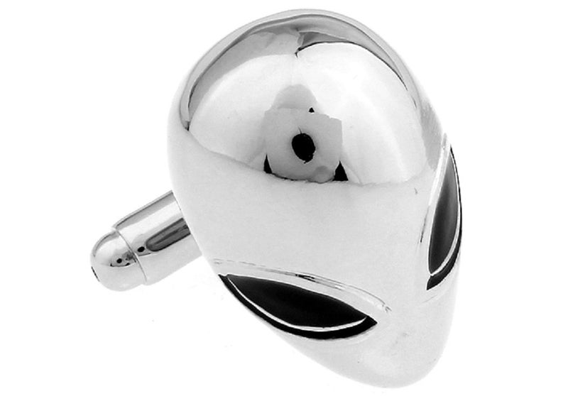 MRCUFF Alien 3D Head Pair of Cufflinks in a Presentation Gift Box & Polishing Cloth - Image 1