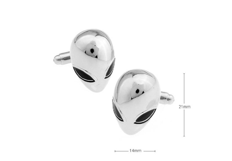 MRCUFF Alien 3D Head Pair of Cufflinks in a Presentation Gift Box & Polishing Cloth - Image 2