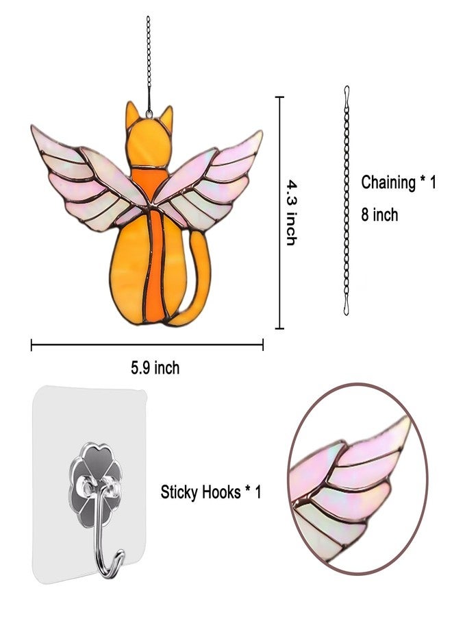 YEAHLEE Cat Memorial Gifts with Beautiful Wing Decoration for Who Lose Pets, Stained Angel Cat Suncatcher for Pet Lovers in Memory of Loss (Orange) - Image 5