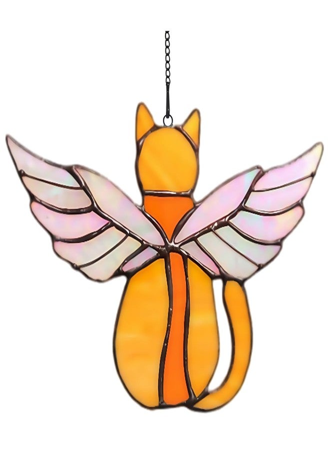 YEAHLEE Cat Memorial Gifts with Beautiful Wing Decoration for Who Lose Pets, Stained Angel Cat Suncatcher for Pet Lovers in Memory of Loss (Orange) - Image 1