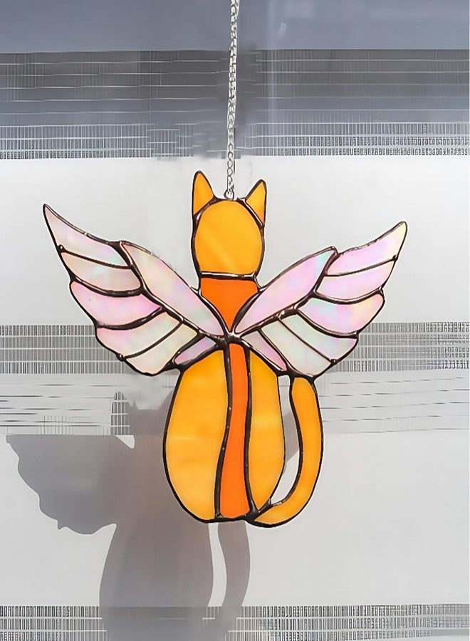 YEAHLEE Cat Memorial Gifts with Beautiful Wing Decoration for Who Lose Pets, Stained Angel Cat Suncatcher for Pet Lovers in Memory of Loss (Orange) - Image 3