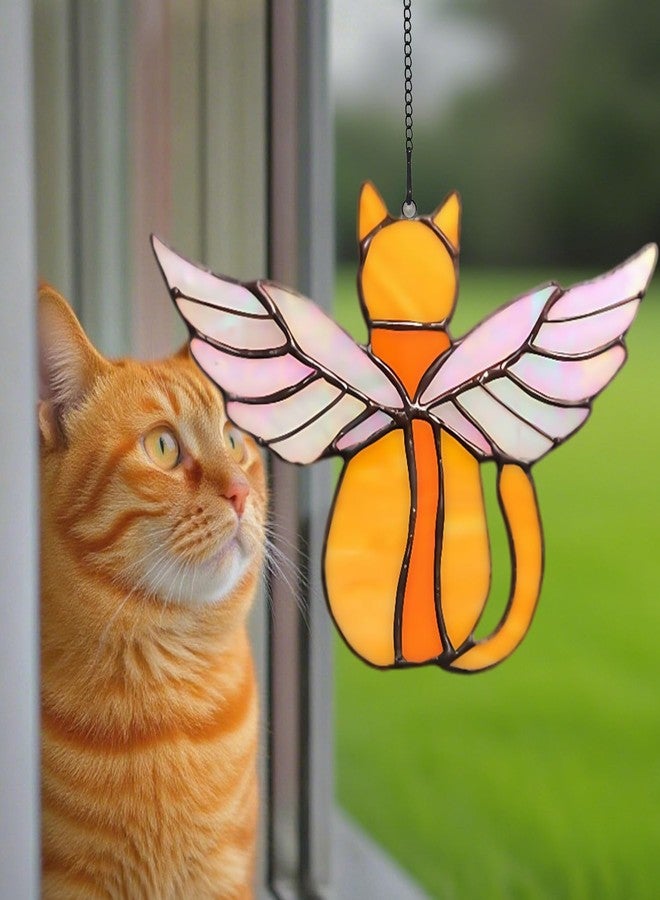 YEAHLEE Cat Memorial Gifts with Beautiful Wing Decoration for Who Lose Pets, Stained Angel Cat Suncatcher for Pet Lovers in Memory of Loss (Orange) - Image 4