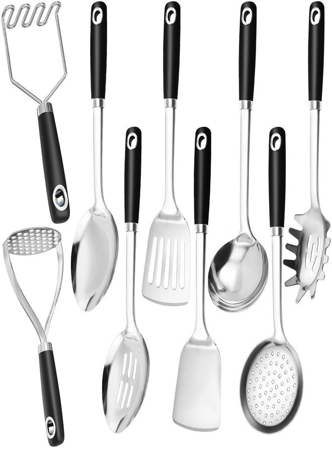 MUJINON 18/0 Stainless Steel Cooking Utensils Set, Heavy Duty Kitchen Utensils for Daily Use Party Wedding Housewarming, Dishwasher Safe, 9 Pieces - Image 1