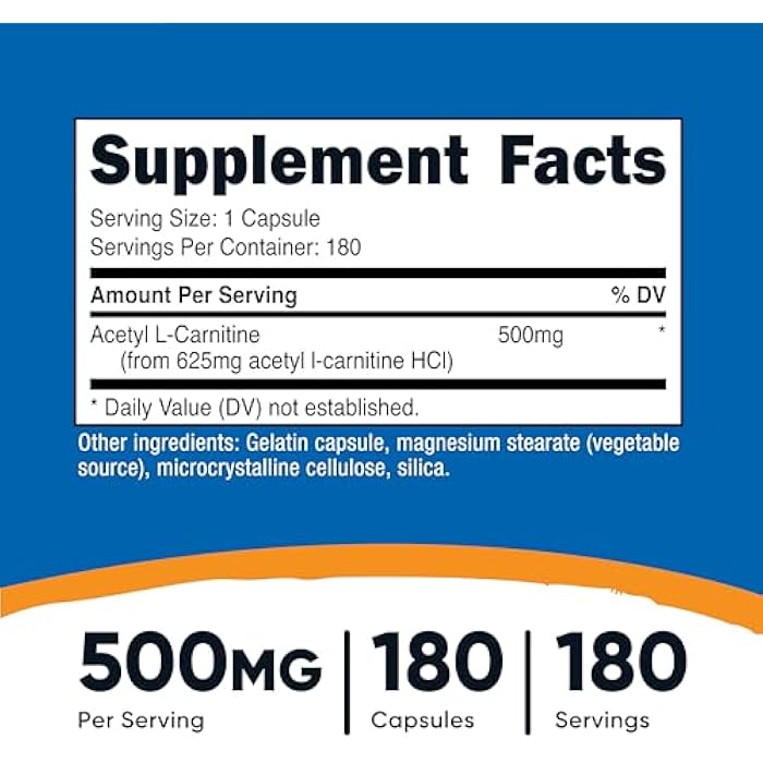 Nutricost Acetyl L-Carnitine (ALCAR) 500mg, 180 Capsules, 180 Servings - Non-GMO and Gluten Free, 1 Capsule per Serving - Image 2