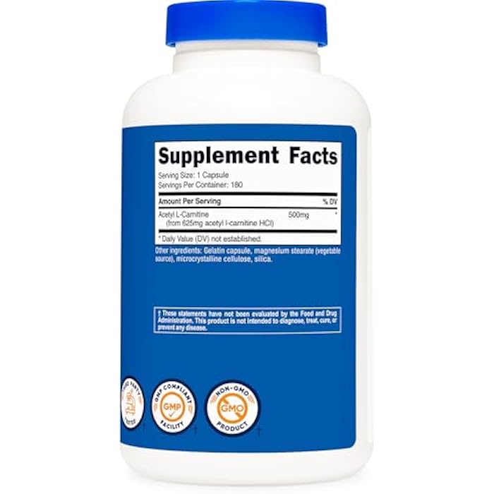Nutricost Acetyl L-Carnitine (ALCAR) 500mg, 180 Capsules, 180 Servings - Non-GMO and Gluten Free, 1 Capsule per Serving - Image 5