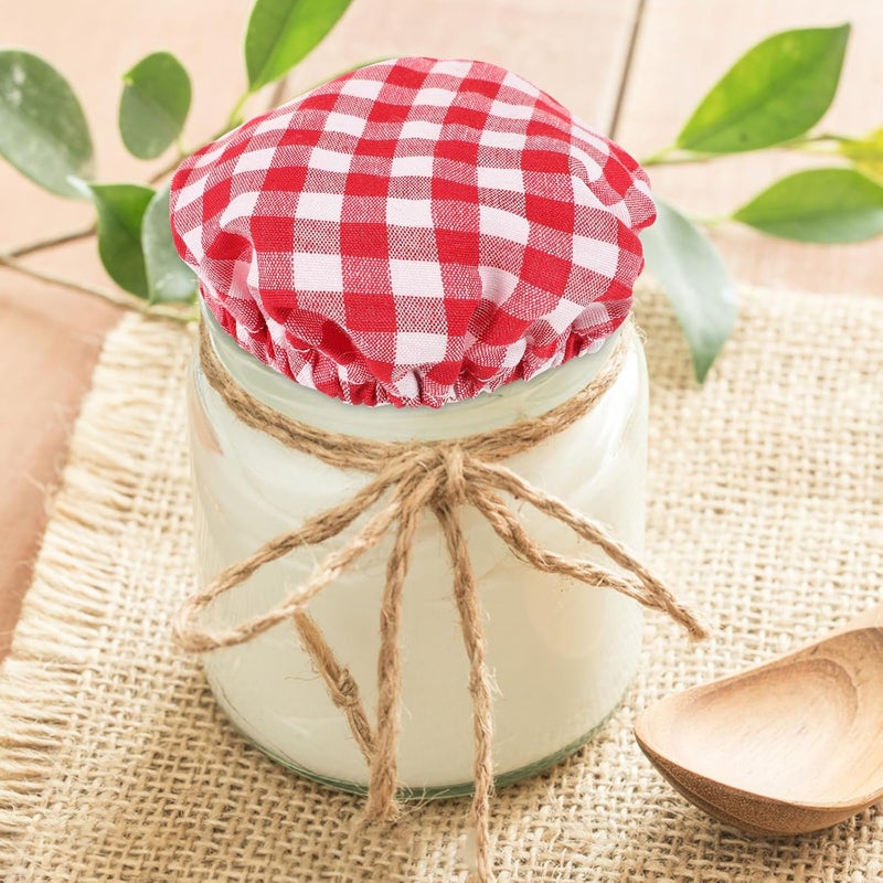 Zerodeko 4pcs Reusable Sourdough Bowl Cover Set, Red Checkered Linen Jar Lids for Fermentation and Bread Baking, Dustproof Cloth Drink Covers for Wide Mouth Jars, Food-grade Fabric Kitchen - Image 5