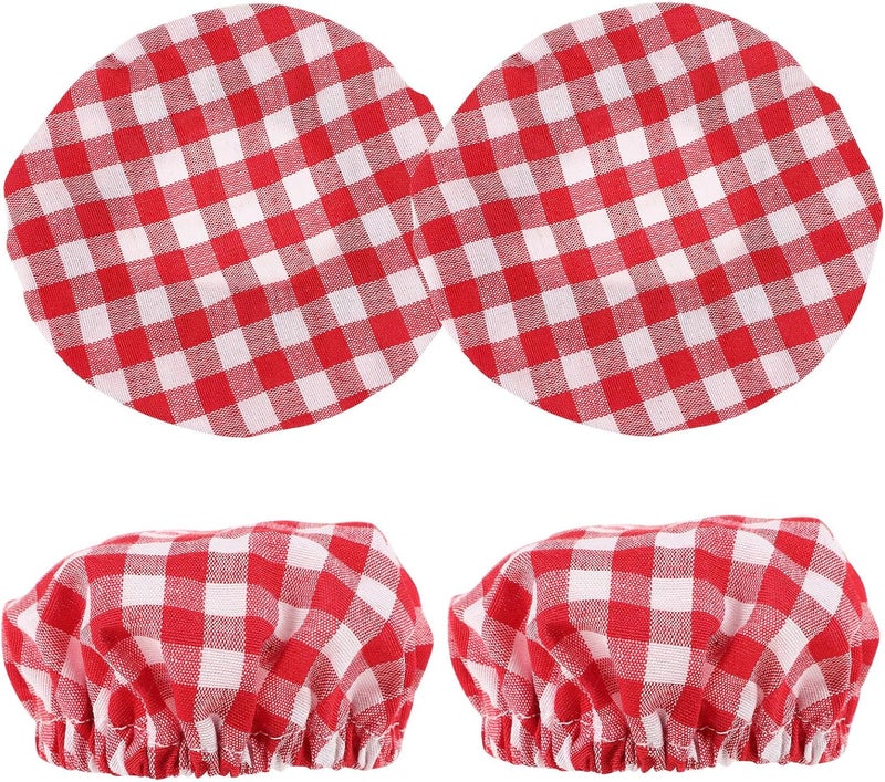 Zerodeko 4pcs Reusable Sourdough Bowl Cover Set, Red Checkered Linen Jar Lids for Fermentation and Bread Baking, Dustproof Cloth Drink Covers for Wide Mouth Jars, Food-grade Fabric Kitchen - Image 1