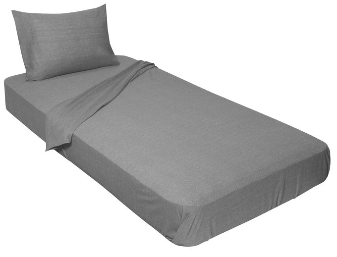 100 COMBED TSHIRT COTTON JERSEY KNIT CAMP SHEET SET 1 FITTED COT SHEET 1 FLAT SHEET 1 STANDARD PILLOW CASE HEATHER GREY