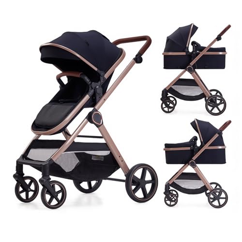 Lortsybab 2 in 1 Baby Stroller, Newborn Infant Toddler Convertible Bassinet Pram Stroller for 0-36 Months Old Babies (Black) - Image 1