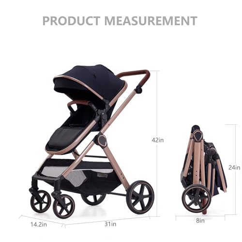 Lortsybab 2 in 1 Baby Stroller, Newborn Infant Toddler Convertible Bassinet Pram Stroller for 0-36 Months Old Babies (Black) - Image 5