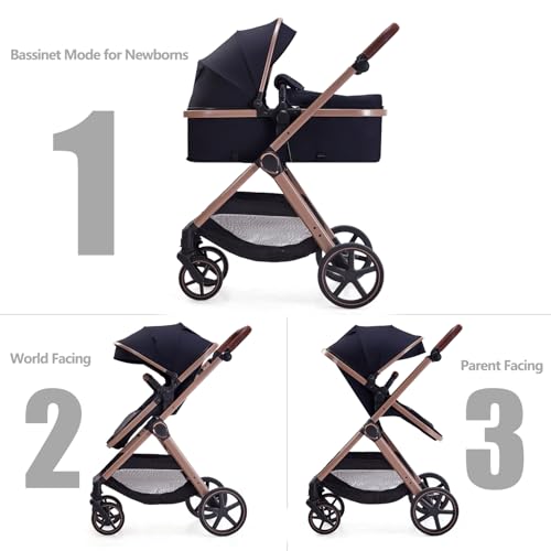 Lortsybab 2 in 1 Baby Stroller, Newborn Infant Toddler Convertible Bassinet Pram Stroller for 0-36 Months Old Babies (Black) - Image 2