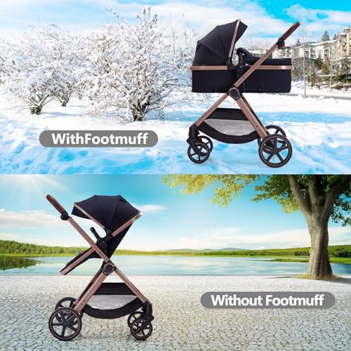 Lortsybab 2 in 1 Baby Stroller, Newborn Infant Toddler Convertible Bassinet Pram Stroller for 0-36 Months Old Babies (Black) - Image 4