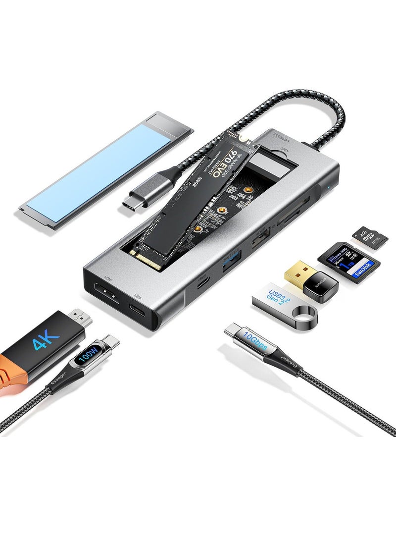 Y&D - USB C Hub 8 in 1 with 100W PD3.0 Charging M.2 NVMe 10Gbps or SATA SSD Enclosure 4K@30HZ HDMI 1.4 3.2 Gen2 Transfer Multiport Adapter for MacBook iPad HP Dell ASUS Lenovo etc - Image 1
