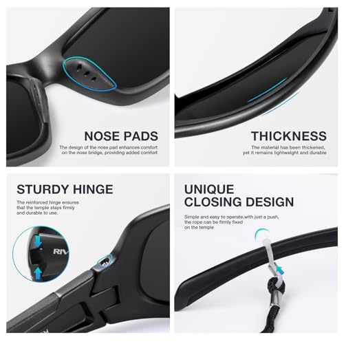 RIVBOS Polarized Sunglasses UV400 Protection for Men's and Women's Fishing, Cycling, and Outdoor Activities RB832-1 BlackGrey - Image 3