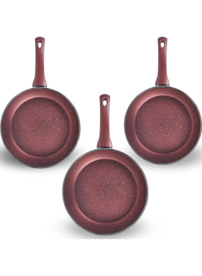 Bonera Granite Pan Set - Turkish - 3 pieces - Sizes 22, 26, 28 - Red - Image 2