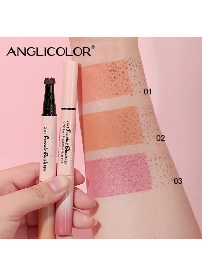 Anglicolor Dual-Ended Freckle Stamp Pen, 2-in-1 Blush and Freckle Stamp Pen, Natural Freckles, Brightens Complexion, Waterproof and Sweatproof, Long-Lasting Makeup Effect (#02 MOCHA BROWN+CORAL ORANGE) - Image 4