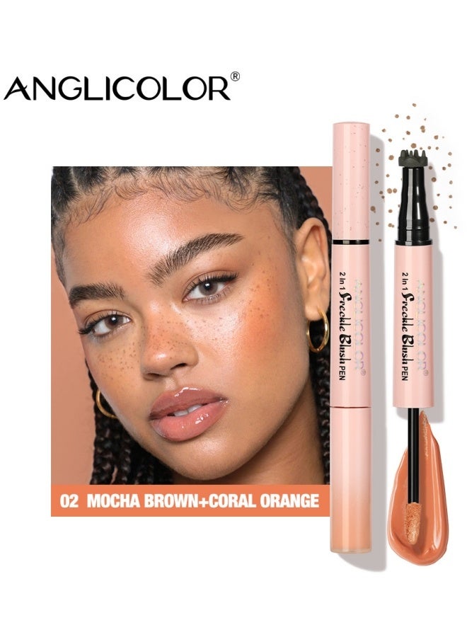 Anglicolor Dual-Ended Freckle Stamp Pen, 2-in-1 Blush and Freckle Stamp Pen, Natural Freckles, Brightens Complexion, Waterproof and Sweatproof, Long-Lasting Makeup Effect (#02 MOCHA BROWN+CORAL ORANGE) - Image 1