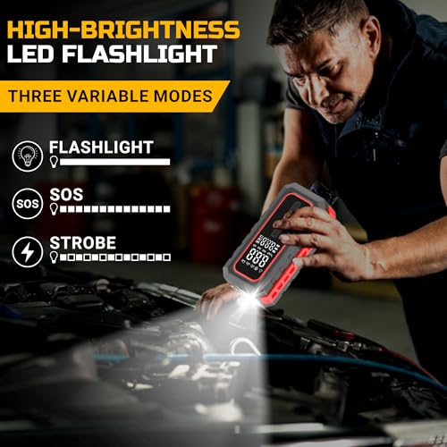 TOMAHAWK JSI-9695 Multi-Function Car Jump Starter | 8000 mAh Powerbank + 150 PSI Air Compressor + LED Light | 400A Portable Engine Booster (800A Peak) - Image 3