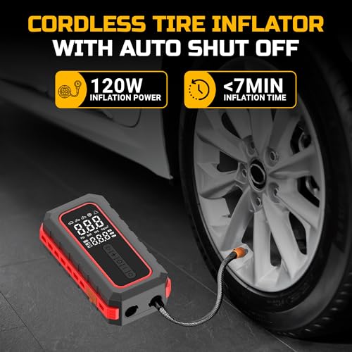 TOMAHAWK JSI-9695 Multi-Function Car Jump Starter | 8000 mAh Powerbank + 150 PSI Air Compressor + LED Light | 400A Portable Engine Booster (800A Peak) - Image 4
