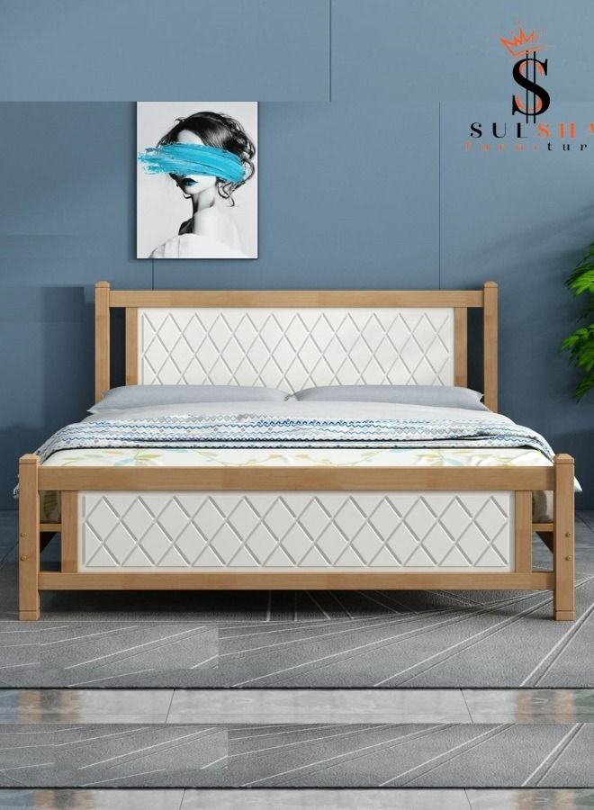 SULSHA Modern Wooden Bed Queen Size 150x190 Cm With Medical Mattress