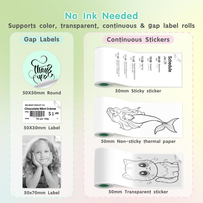 Gloryang JD-23 Sticker Printer, Mini Portable Thermal Printer Print Pod, Inkless Bluetooth Label Maker Machine for DIY Crafts, Journaling, Office & Home Use, Includes 2 Rolls Sticker Paper - Image 4