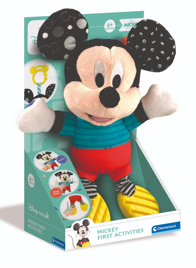 Clementoni Disney Baby Mickey First Activities | Mickey Mouse Doll | Soft Toy | Interactive Plush Toy for Baby and Toddler | Educational Toy | Early Learning Toy | Helps with Motor Skill Development | Perfect Gift for Baby and Toddler - Image 1