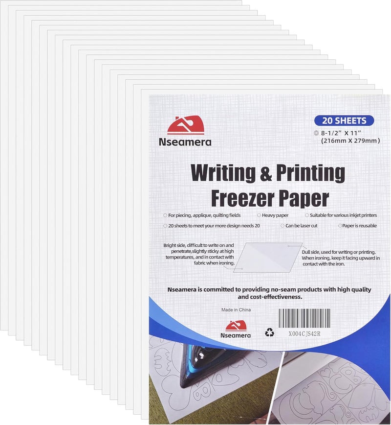Nseamera Heavy Duty Freezer Paper Sheets for Quilting, Applique & Piecing - 8.5x11 Inches, 20 Sheets - Printable, Laser Cuttable Freezer Paper for Quilters - Image 1