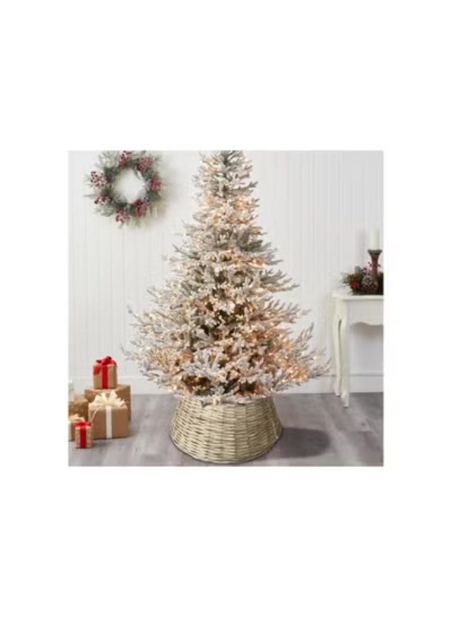 كلاراكو طوق شجرة عيد الميلاد الأنيق، ديكورات العطلات - غطاء قاعدة شجرة من الخيزران المنسوج الطبيعي، حلقة سلة للأشجار الاصطناعية، ثابتة وعديمة الرائح - Image 2