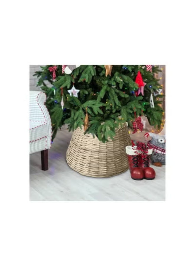 كلاراكو طوق شجرة عيد الميلاد الأنيق، ديكورات العطلات - غطاء قاعدة شجرة من الخيزران المنسوج الطبيعي، حلقة سلة للأشجار الاصطناعية، ثابتة وعديمة الرائح - Image 3