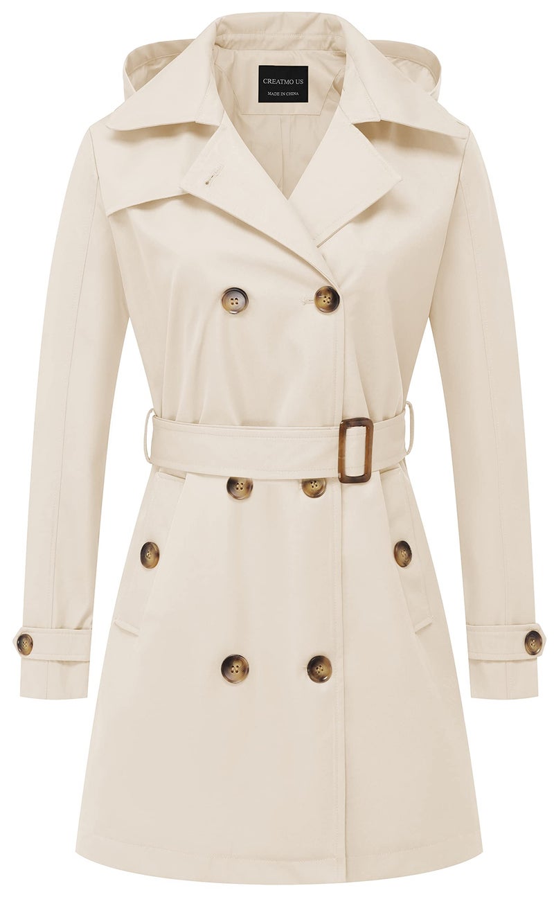 CREATMO US Womens Trench Coats Long Waterproof Coat With Hood White XL - Image 1