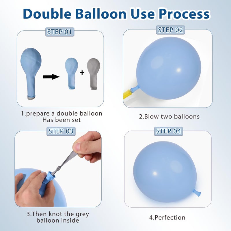Blocesa Dusty Blue Gold Balloons Arch Kit, Double Stuffed Pastel Balloon Arch Pastel Light Dark Denim Pale Blue Balloons With Blue Gold Balloons for Birthday Wedding Graduation Party Decorations - Image 3