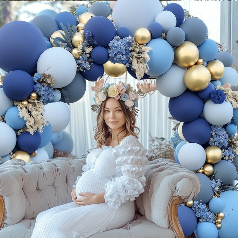 Blocesa Dusty Blue Gold Balloons Arch Kit, Double Stuffed Pastel Balloon Arch Pastel Light Dark Denim Pale Blue Balloons With Blue Gold Balloons for Birthday Wedding Graduation Party Decorations - Image 5