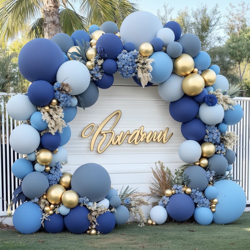 Blocesa Dusty Blue Gold Balloons Arch Kit, Double Stuffed Pastel Balloon Arch Pastel Light Dark Denim Pale Blue Balloons With Blue Gold Balloons for Birthday Wedding Graduation Party Decorations - Image 1