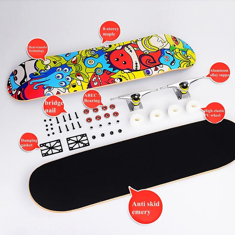 asktom Skateboards for Beginners Kids Boys Girls and Adults 31"x8" Pro Complete Skateboard 8 Layers Maple Wood, Double Kick Concave, Fascinating Cool, Solid&Durable (Little Monster) - Image 3