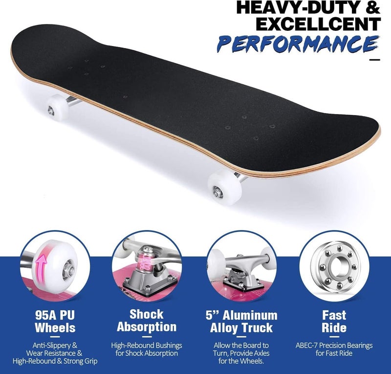 asktom Skateboards for Beginners Kids Boys Girls and Adults 31"x8" Pro Complete Skateboard 8 Layers Maple Wood, Double Kick Concave, Fascinating Cool, Solid&Durable (Little Monster) - Image 5