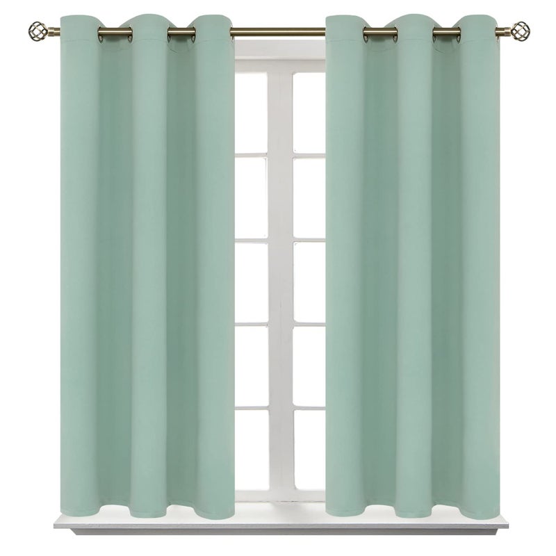 BGment Blackout Curtains - Grommet Thermal Insulated Room Darkening Bedroom and Living Room Curtains, Set of 2 Panels (38 x 45 Inch, Frosty Green) - Image 1