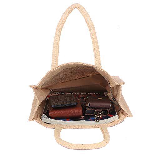 Sangra Multicolor Jute Tote Bag | Zip-Closure Lunch Bag with Handle for Men and Women (Pink Rose) - Image 5