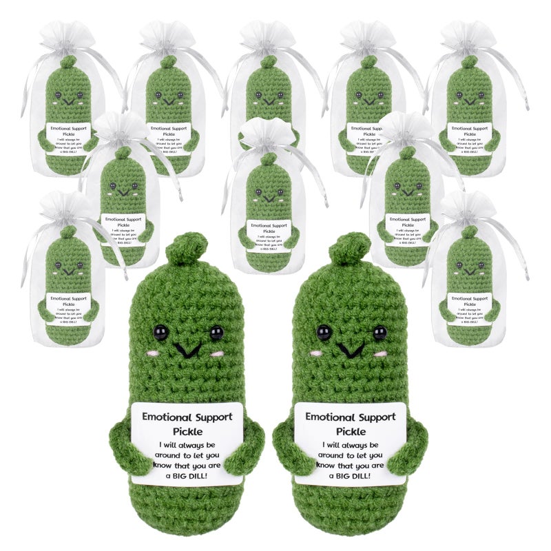 GIFTIARA 12Pcs Funny Pickle Emotional Support Crochet Doll Cute Crochet Cucumber Toy with Positive Card Cheer Up Dolls Gifts for Birthday Holiday Party - Image 2