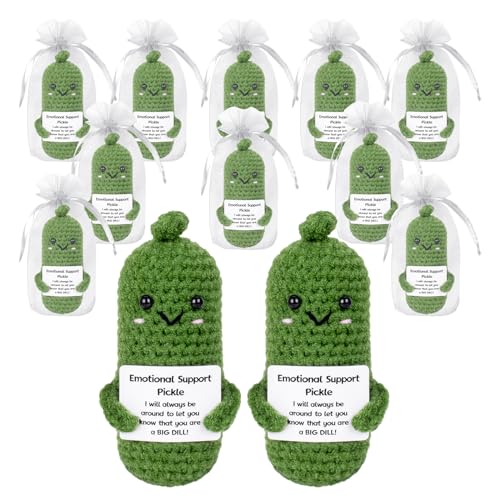 GIFTIARA 12Pcs Funny Pickle Emotional Support Crochet Doll Cute Crochet Cucumber Toy with Positive Card Cheer Up Dolls Gifts for Birthday Holiday Party - Image 1