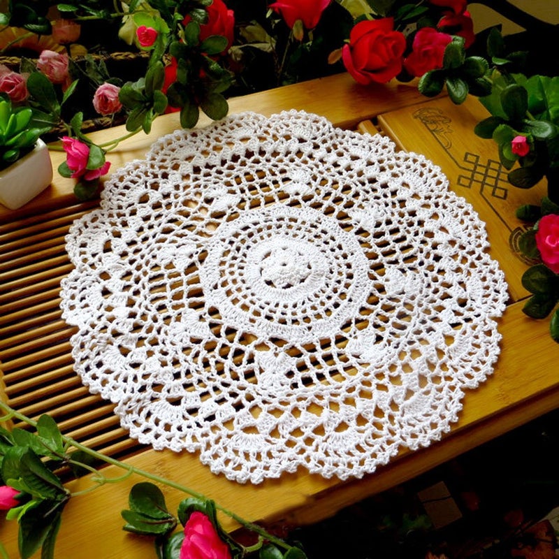 Laivigo New Crochet Crochet Cotton Lace الدانتيل المستدير المائدة المائدة الكفار المفروض - Image 3