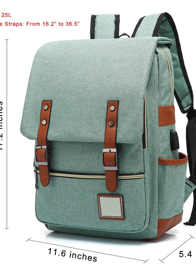 Excefore USB Charging Port Laptop Backpack, Water Resistant Fashion Travelling Backpack, Suitable for 5.6Inch Laptop, Women Men Shoulder Bag (Green)  - Image 2
