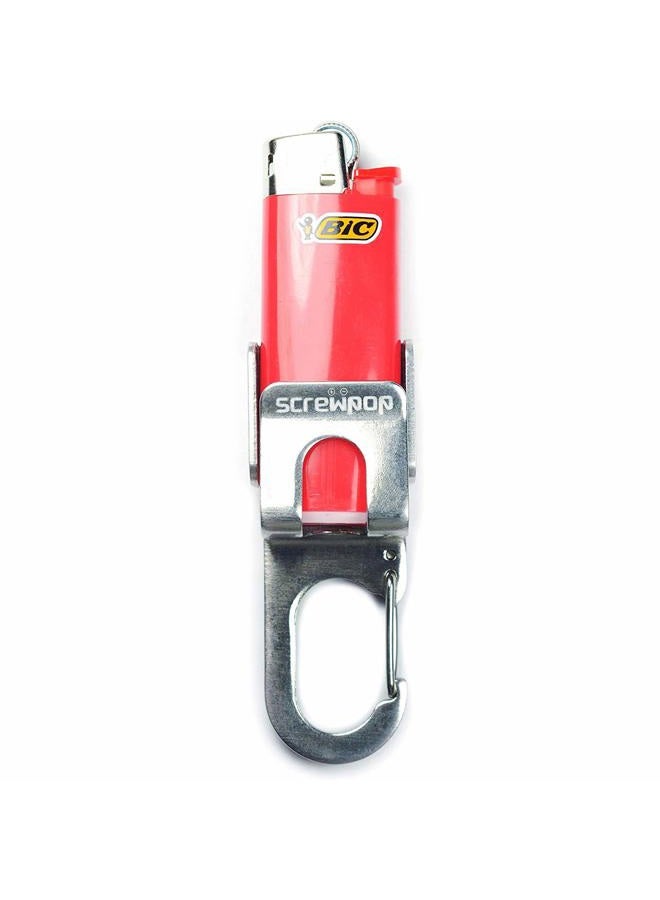 Screwpop Bic Mini Lighter Holder Keychain Multi Tool with Carabiner Clip and Bottle Opener Stainless Steel Construction (Lighter Not Included) - Image 1