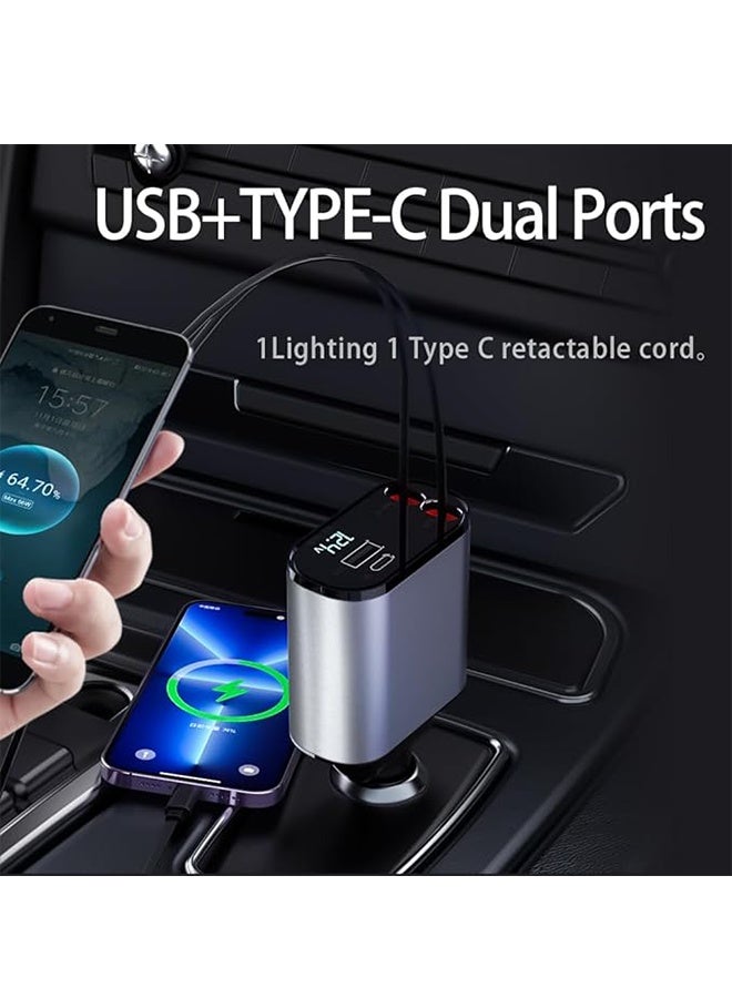 120W Retractable Car Charger, 4 in 1 Fast Car Phone Charger, Dual USB Ports & Voltage Display, Compatible with iPhone, iPad, Galaxy, Xiaomi - Image 5