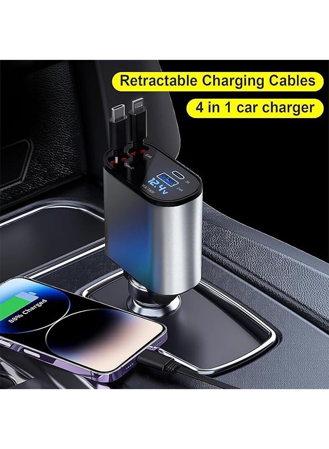 120W Retractable Car Charger, 4 in 1 Fast Car Phone Charger, Dual USB Ports & Voltage Display, Compatible with iPhone, iPad, Galaxy, Xiaomi - Image 2