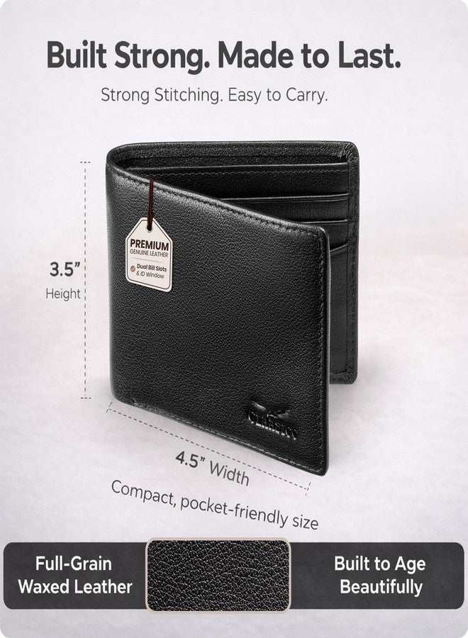 Claasico Mens Leather Bifold Wallet – RFID Blocking, Organized Card Storage with 9 Total Card Slots & ID Window, Everyday Wallet for Men (3.5 x 4.5), Premium Top Grain Leather, Gift Box Included - Image 3