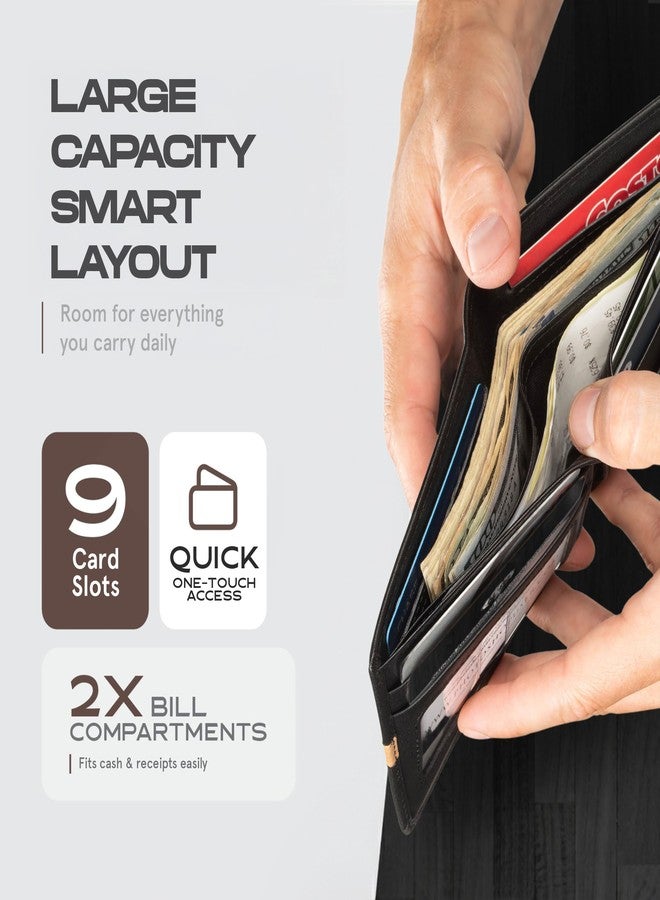 Claasico Mens Leather Bifold Wallet – RFID Blocking, Organized Card Storage with 9 Total Card Slots & ID Window, Everyday Wallet for Men (3.5 x 4.5), Premium Top Grain Leather, Gift Box Included - Image 4