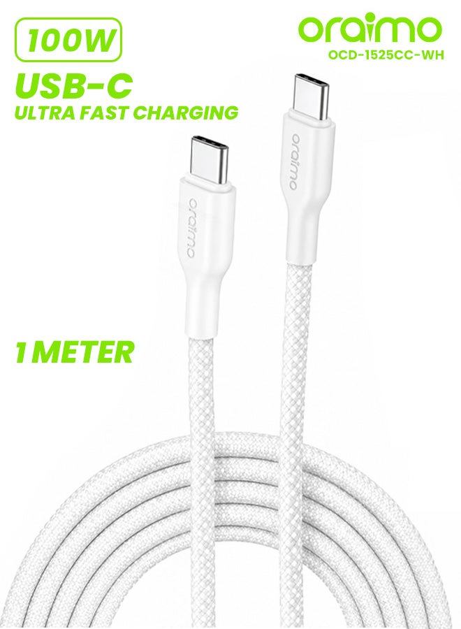 أورايمو كابل شحن برويدلاين قماش USB-C إلى USB-C 1م 100W - Image 1